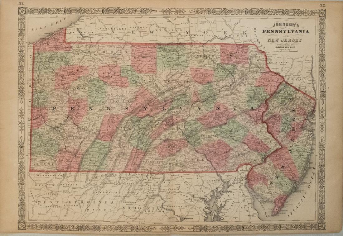 1864 Johnson Map of Pennsylvania and New Jersey -- (1 of 1)