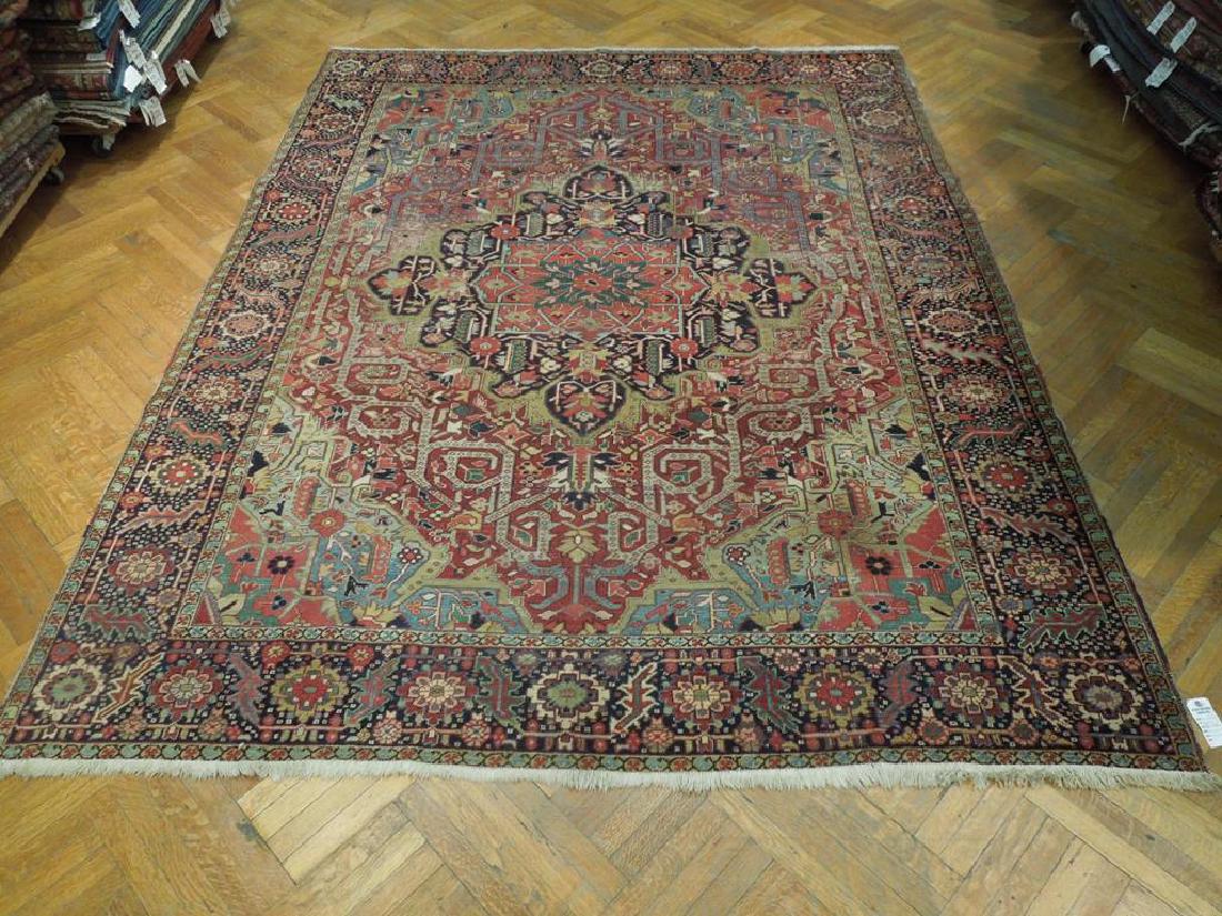 Persian Antique Heriz Serapi Rug 8.6x11: Handmade Heriz Rug. It is not machine made, nor hand-tufted, it is authentic hand knotted, recently imported from Iran. Please refer to the last picture (the back of the rug), which shows the authenti