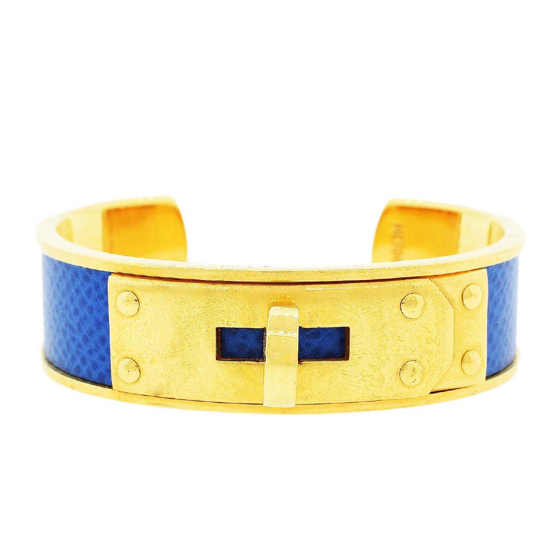 Hermes Gold Plated Blue Kelly Cadena Cuff Bangle (1 of 5)