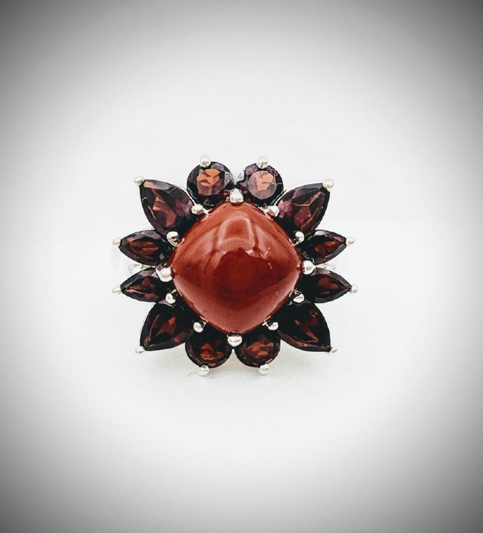 Sterling Silver Jasper and Almandine Garnet Ring (1 of 3)