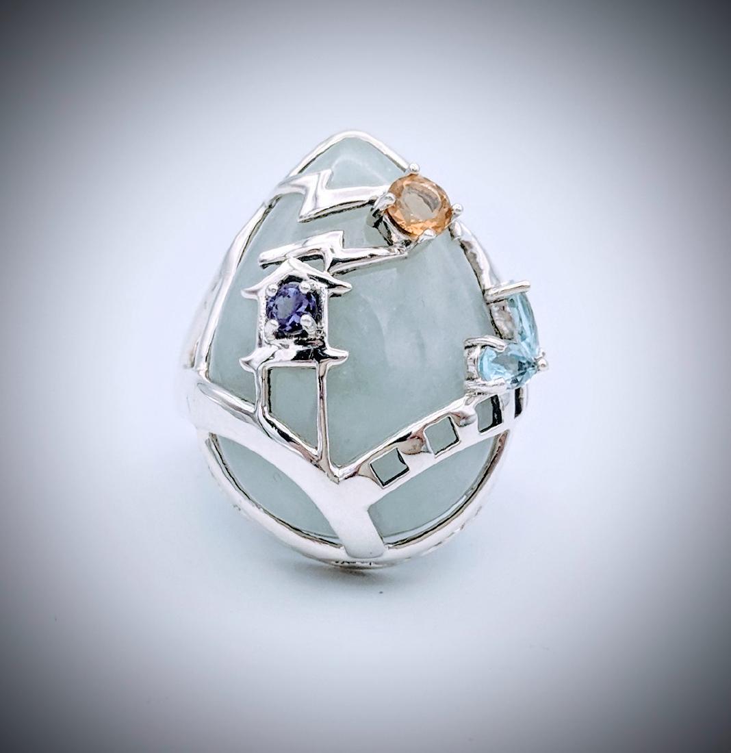 Sterling Silver Imperial Designed Ring with Jade, Blue (1 of 4)
