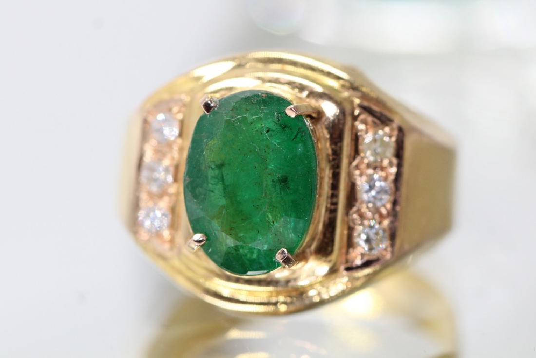Handmade 18k yellow gold Mens ring with natural Emerald (1 of 7)