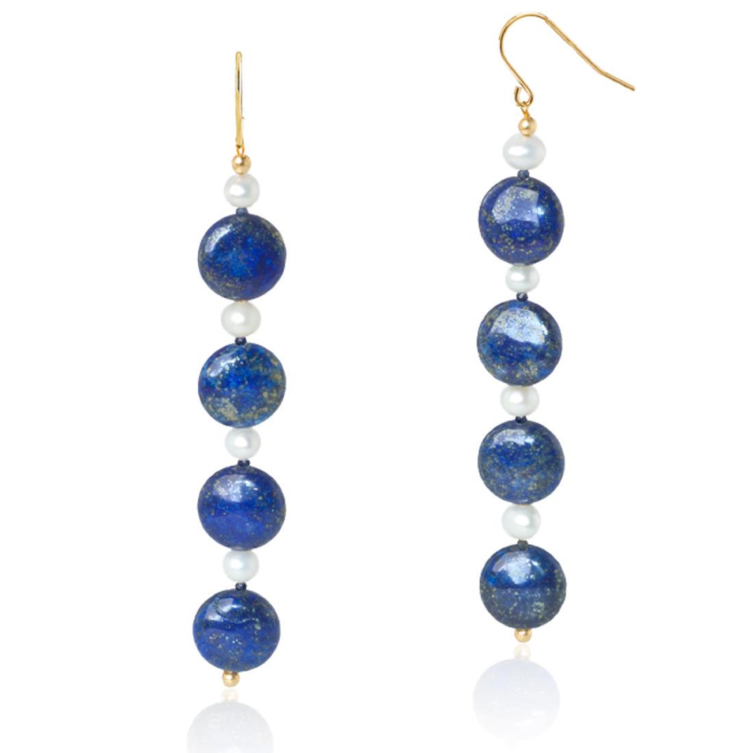 Long Line Earrings with Lapis lazuli, Pearls and (1 of 4)