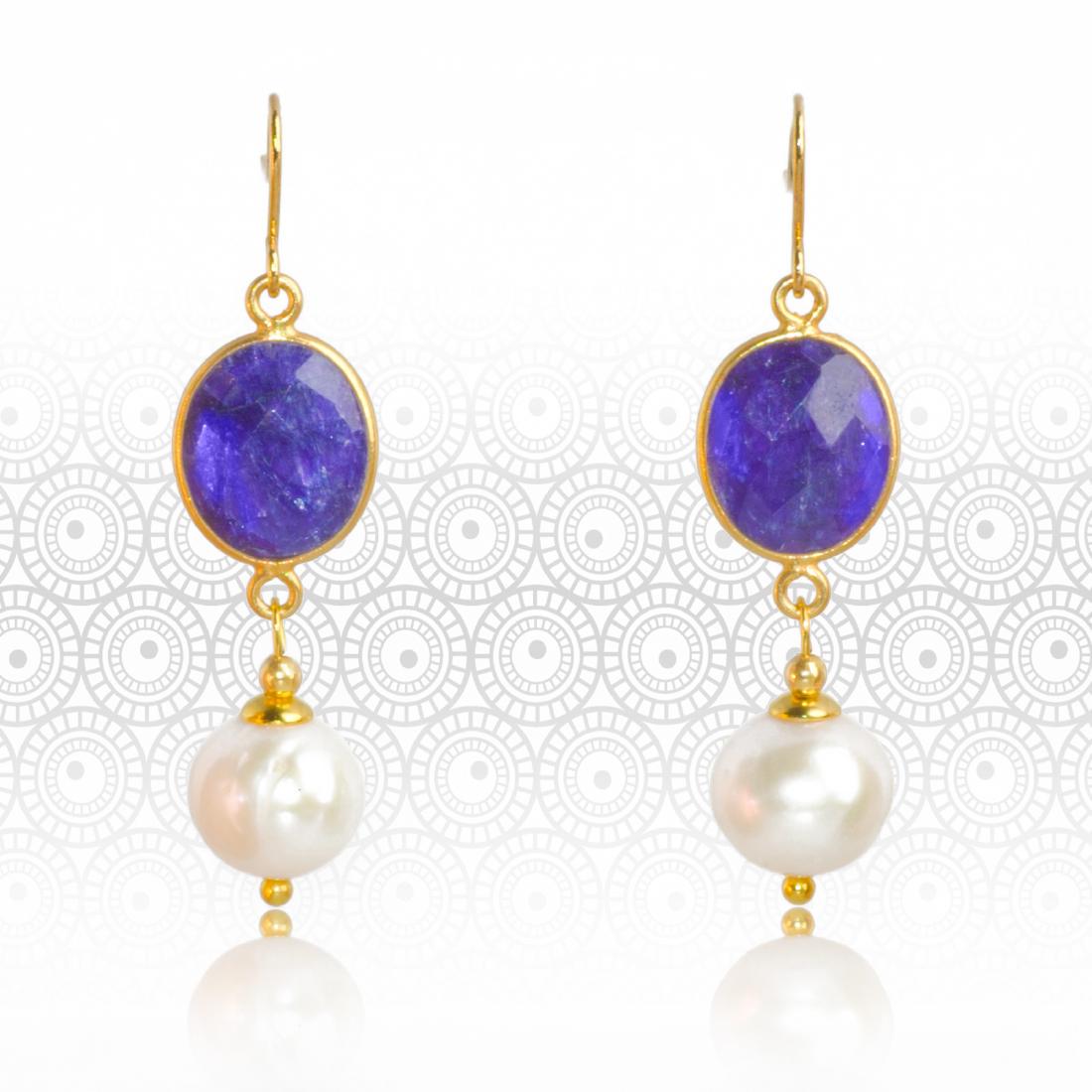Sapphire and Pearl Retro Style Earrings (1 of 5)