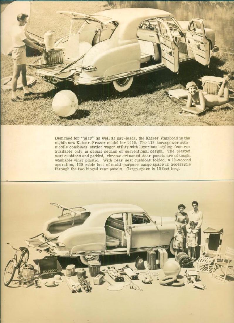 2, 1949 Kaiser Frazer Vagabond 112hp Luxury Station: LOT of 2, 1949 KAISER FRAZER VAGABOND 112hp LUXURY STATION WAGON AUTO CAR PHOTOS Description: Lot of 2 photographs circa 1949. Advertisement Photographs for Kaiser-Frazer's Vagabond; Depictions of the