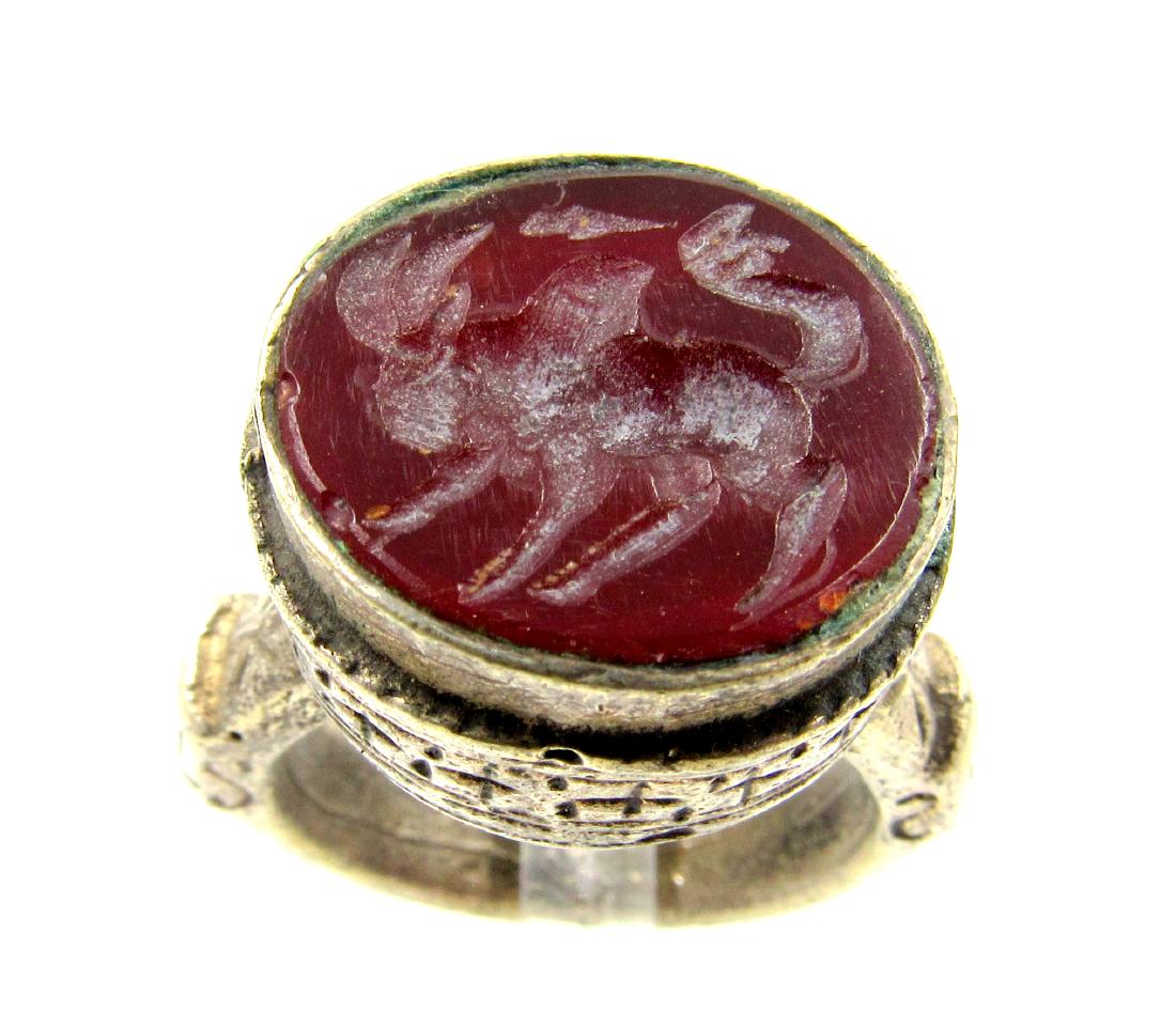 Post Medieva Silver Ring - Carnelian with Bull (1 of 3)