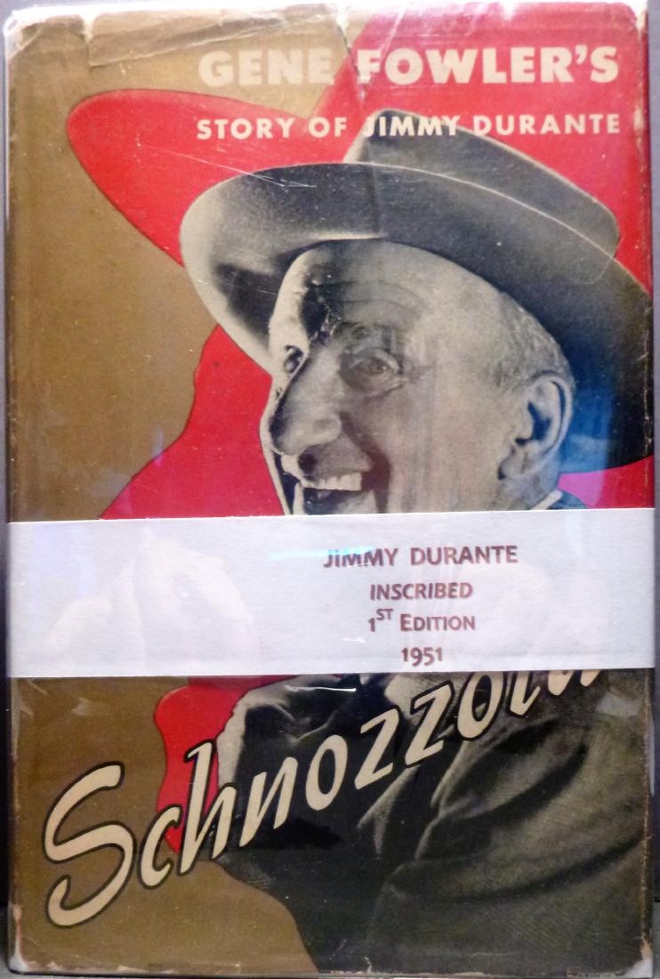 Schnozzola Inscribed 1st Edition: Title: Schnozzola- Inscribed 1st Edition Author/Maker: Jimmy Durante Publishing: 1951, Viking Press NY Edition: first edition Jimmy Durante is pictured as not only the clown laureate of theater, movin