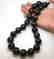 Rare Baltic amber necklace black marble big beads ø22mm - 3