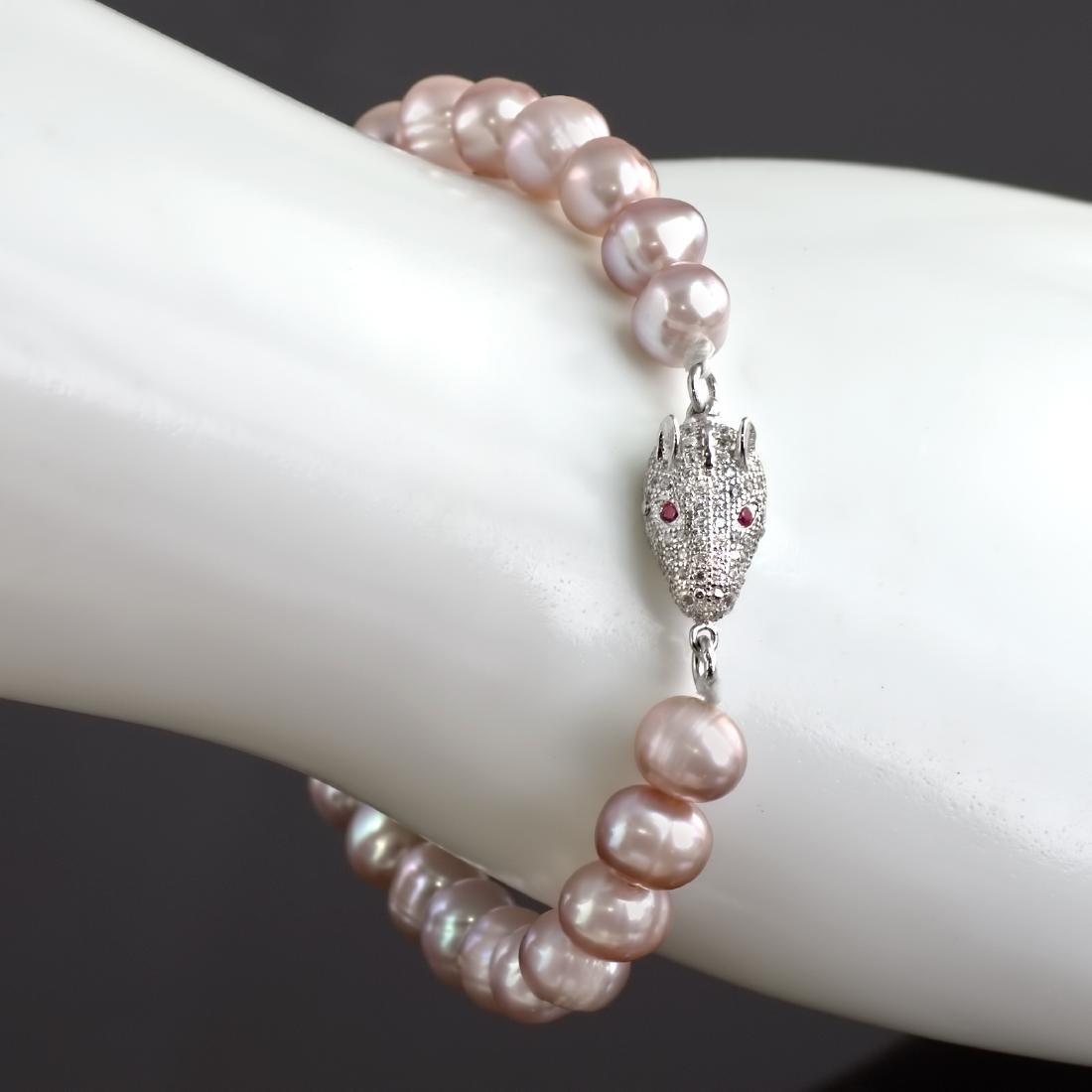 Pearl Bracelet with Silver Fancy Pave Panther Clasp (1 of 5)