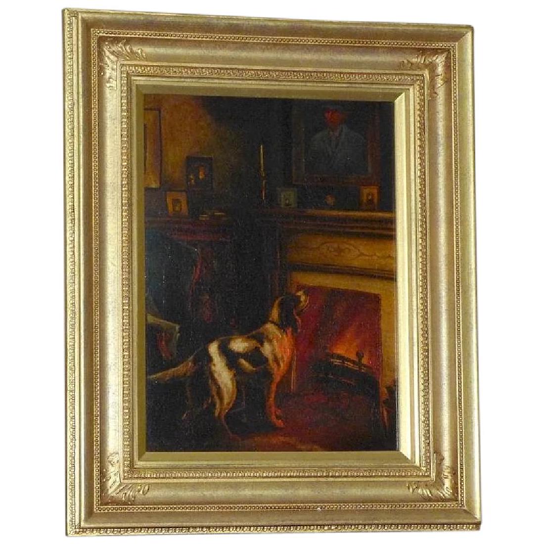 Antique Victorian Oil Painting of a Dog beside a (1 of 8)