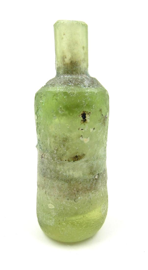 Ancient Roman / Byzantine Glass Flask: Ancient Roman / Byzantine Glass Flask Date: Circa 400 – 800 AD Ancient Roman Glass Flask. This item has been repaired. This item has been professionally cleaned to show original details, and include