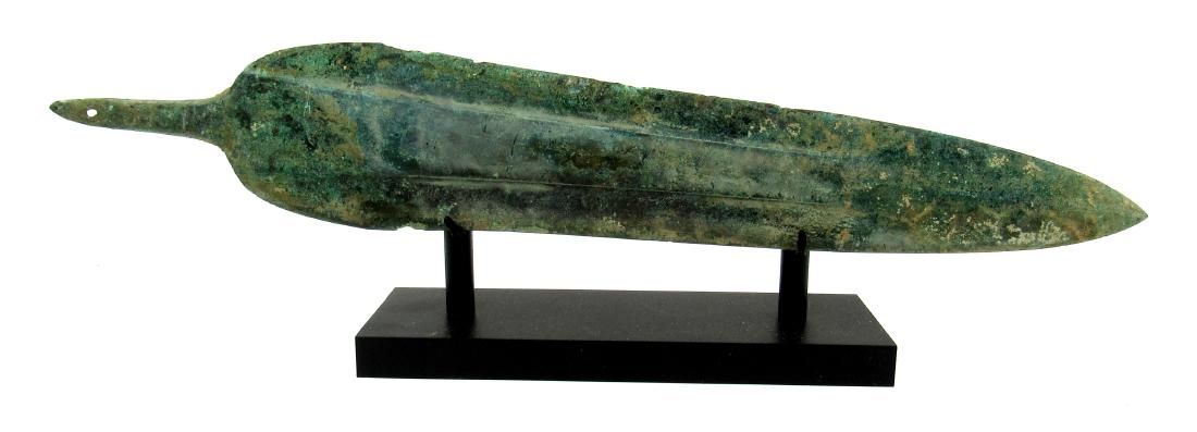 Ancient Greek Bronze Sword with Blood Grooves on Stand (1 of 3)