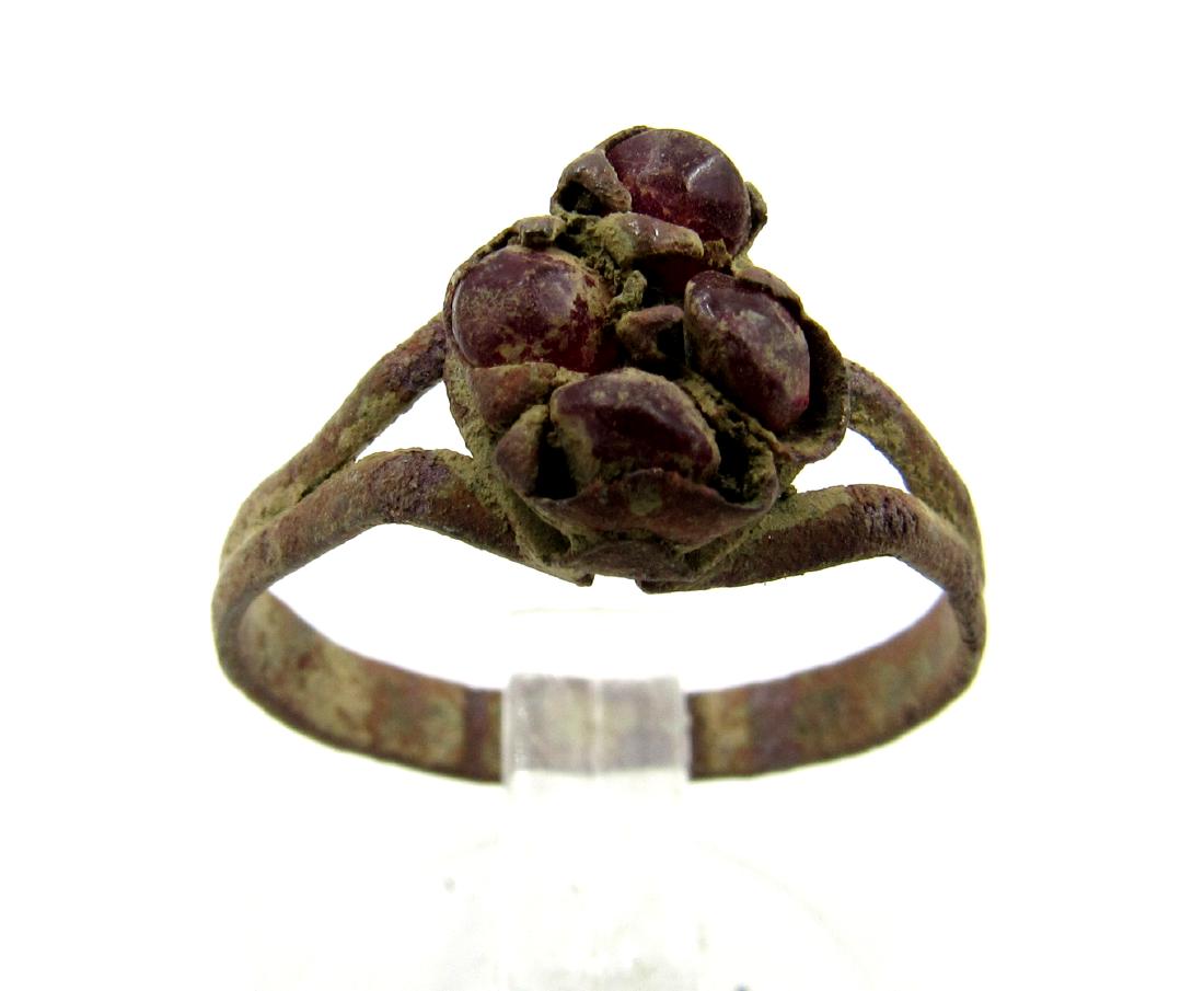 Post Medieval Bronze Ring with Red Stones (1 of 3)
