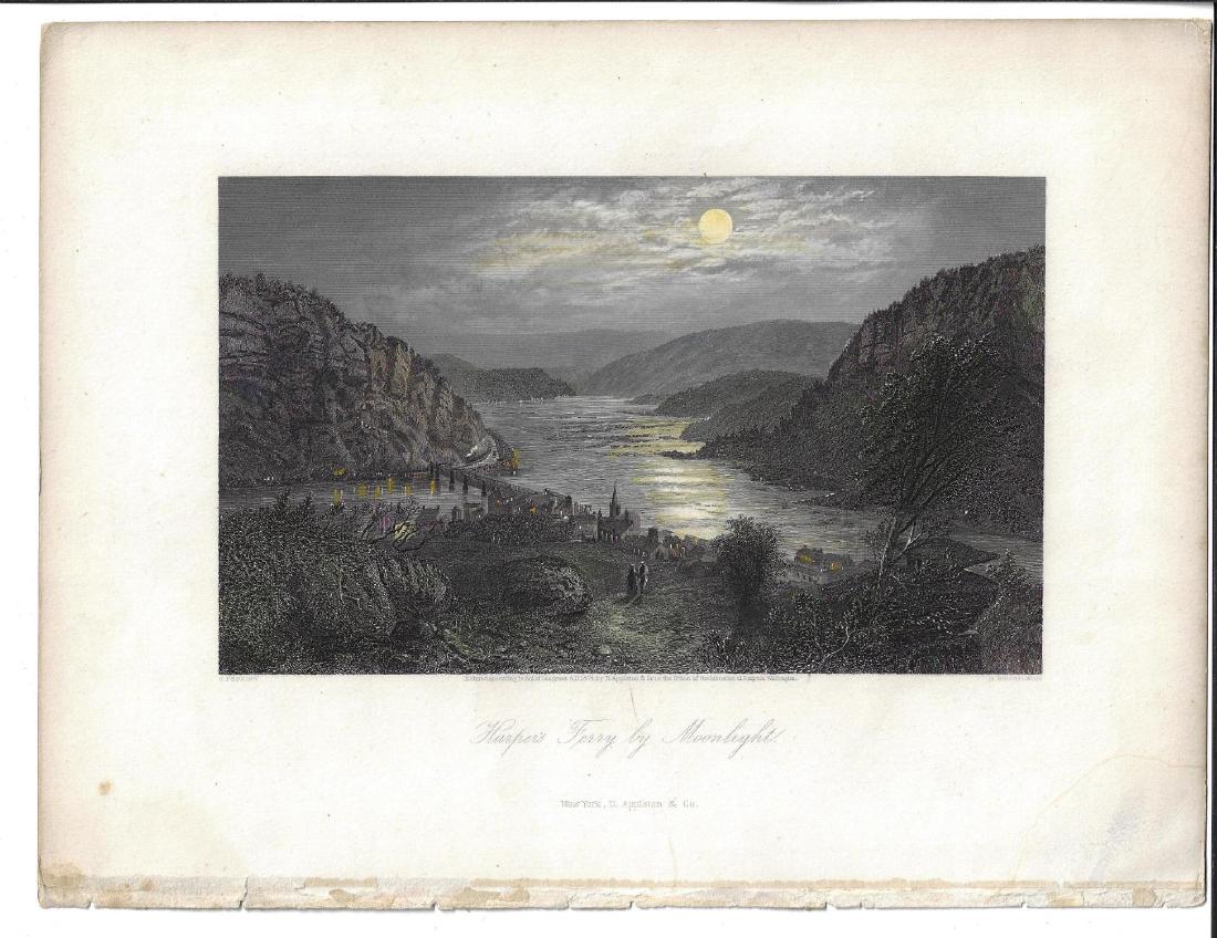 1874 Engraving Harpers Ferry by Moonlight (1 of 1)