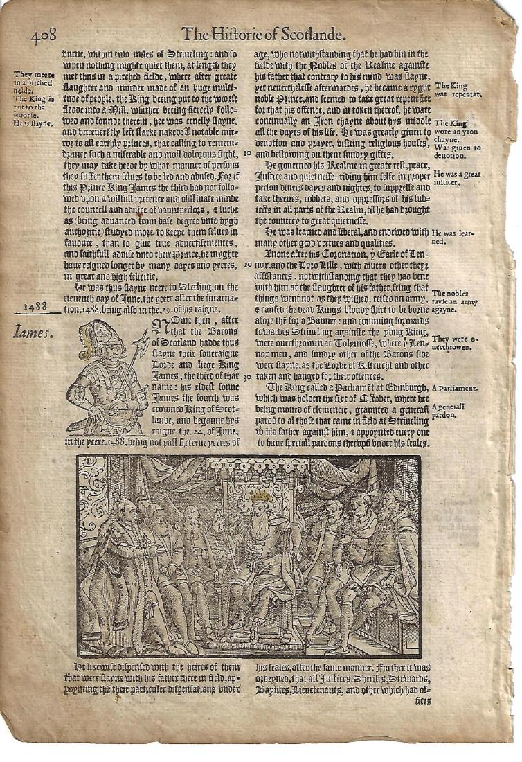 1577 Leaf Holinshed Historie Scotland w/ Woodcut (1 of 1)