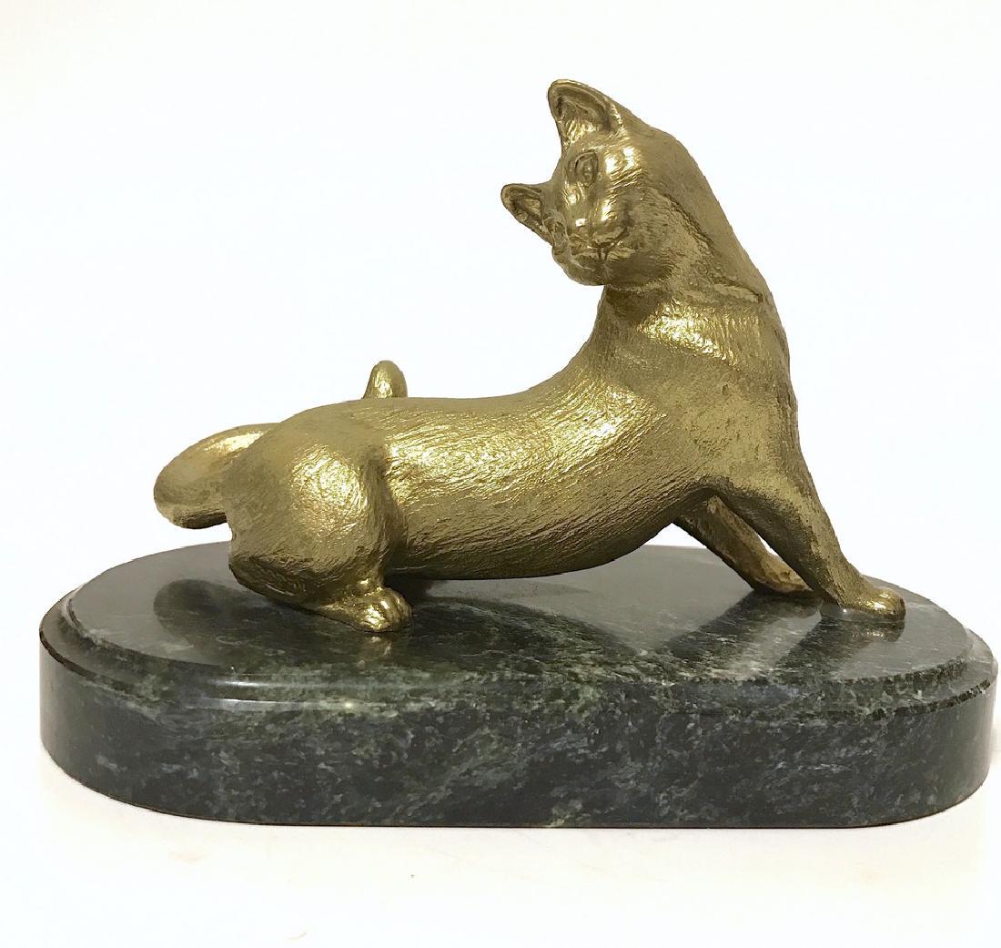 Vintage statue bronze cat green marble base 1321 grams (1 of 10)