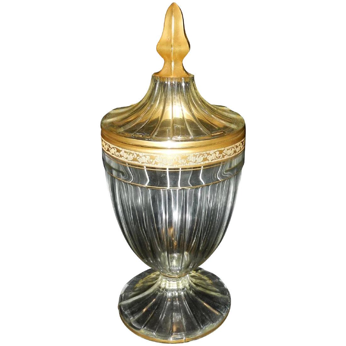 Antique Heisey Paneled Footed Candy Dish with Gold Leaf (1 of 7)