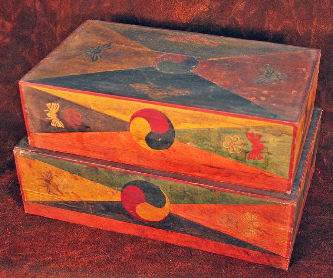 Pair of Wood Boxes with Applied Hand-Cut Paper Design (1 of 6)