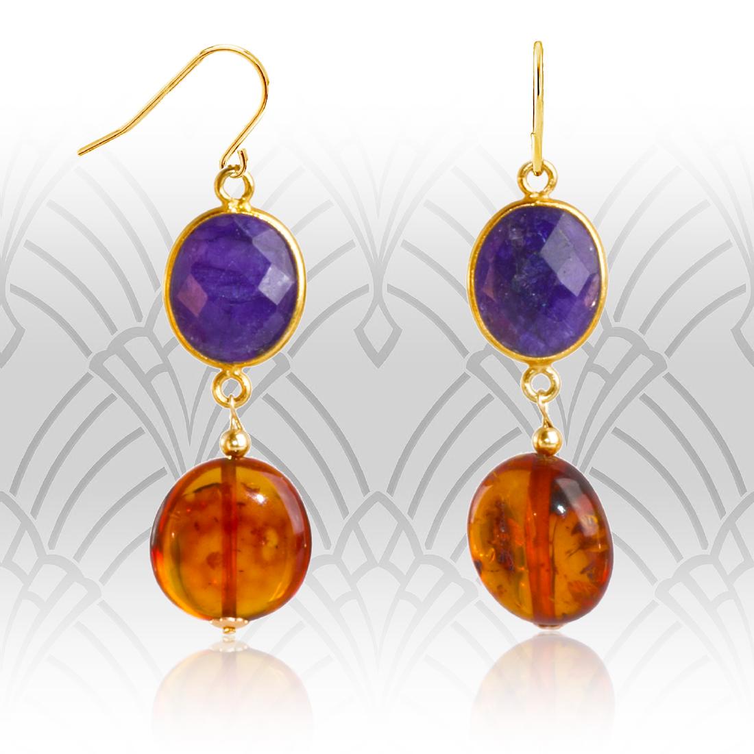 Sapphire and Amber Retro Style Drop Earrings (1 of 4)