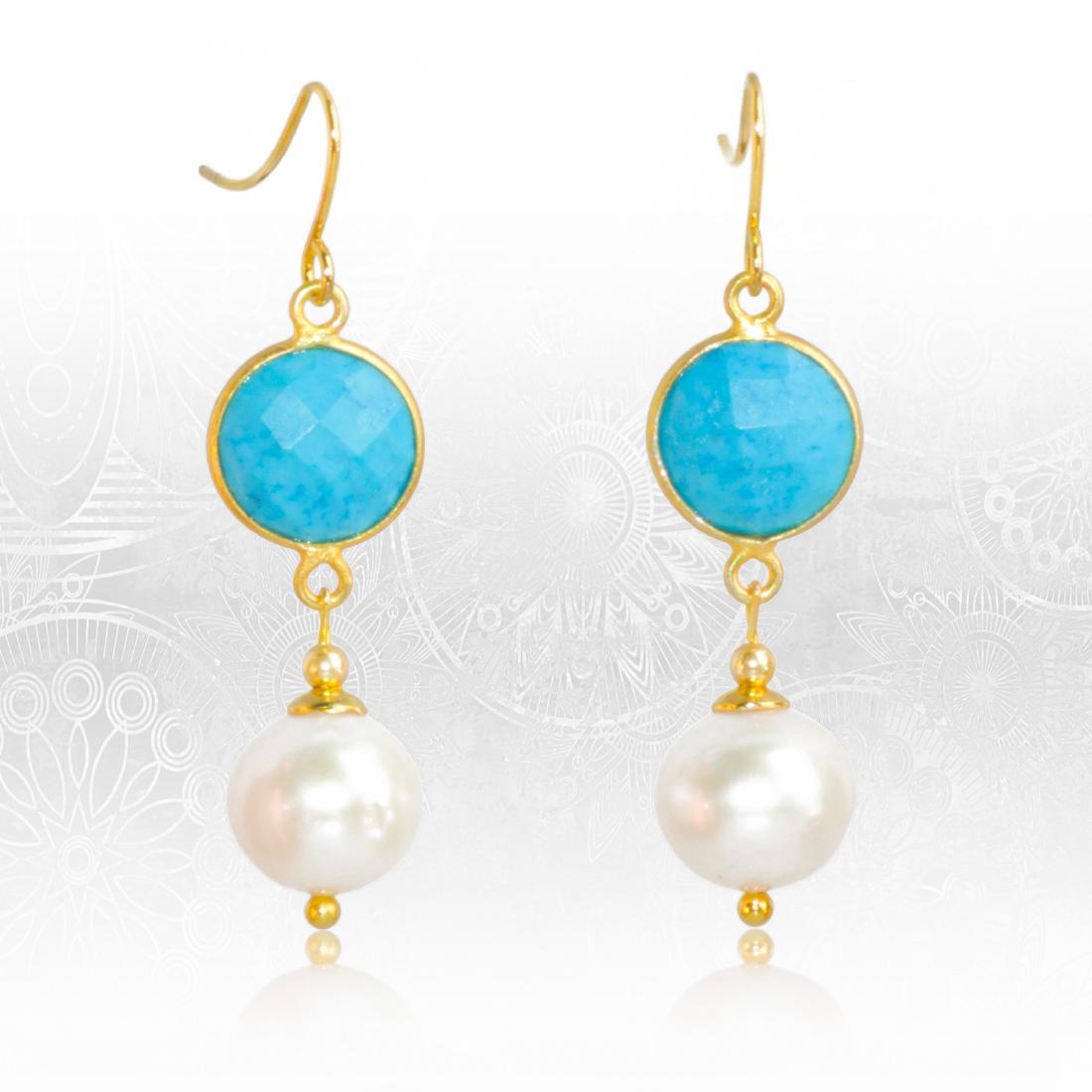 Arizona Turquoise and Pearl Retro Style Earrings (1 of 6)