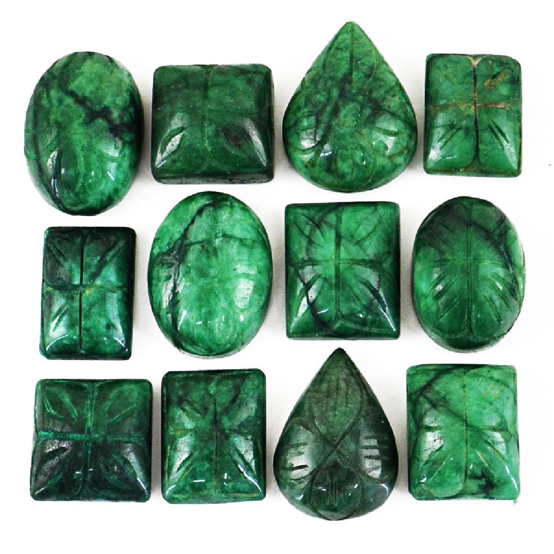 Green Emerald Beryl Flower Carved Cabochons (1 of 1)