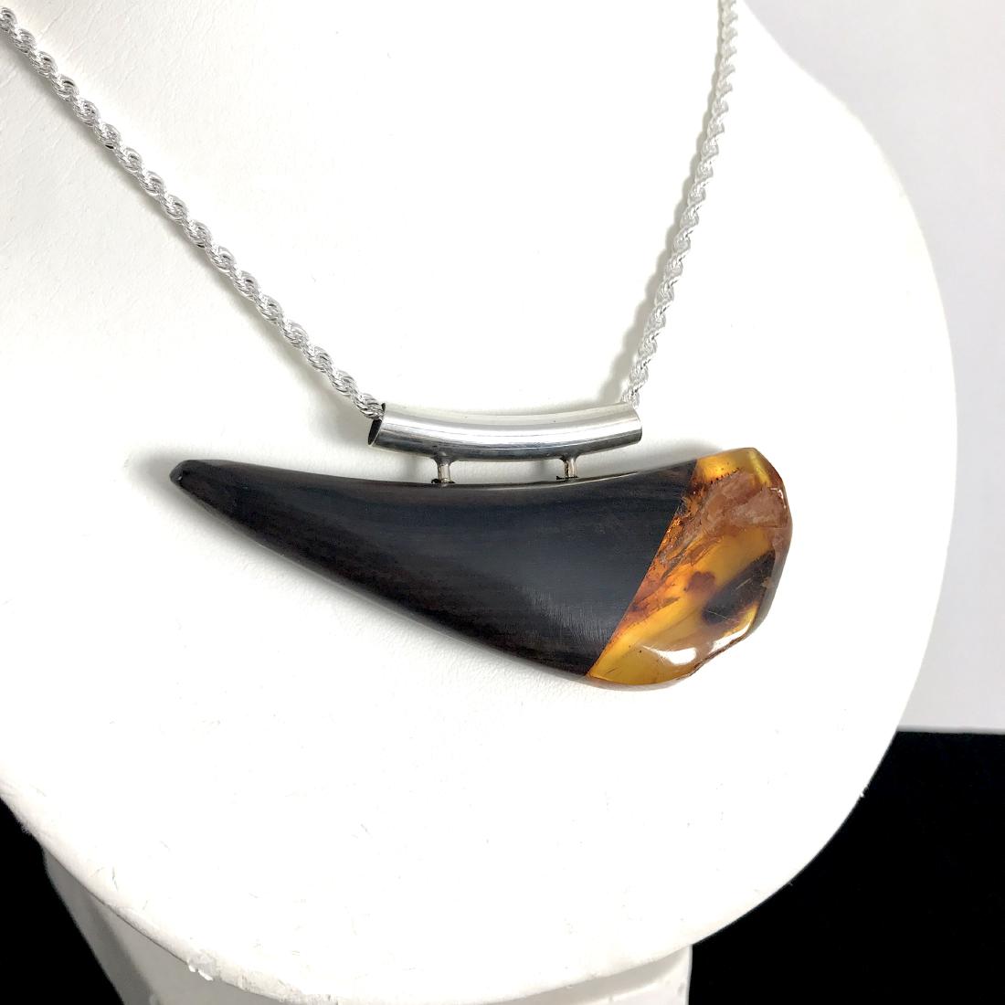 Unique handcrafted pendant of antique black oak with (1 of 8)