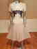 Vtg Beige Floral embroidered satin pleated dress