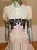 Vtg Beige Floral embroidered satin pleated dress - 3
