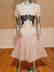 Vtg Beige Floral embroidered satin pleated dress - 6