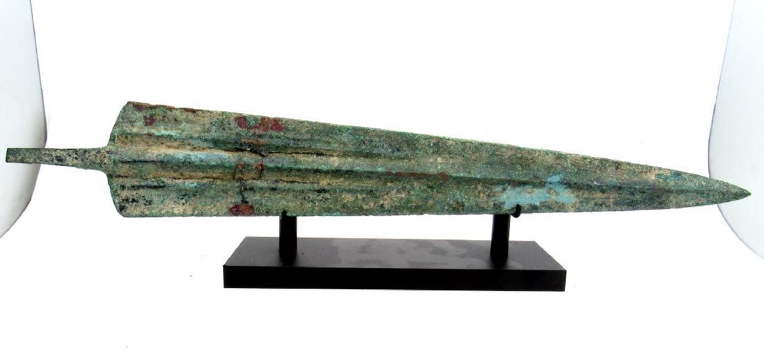 Ancient Greek Bronze Sword with Blood Grooves on Stand (1 of 3)