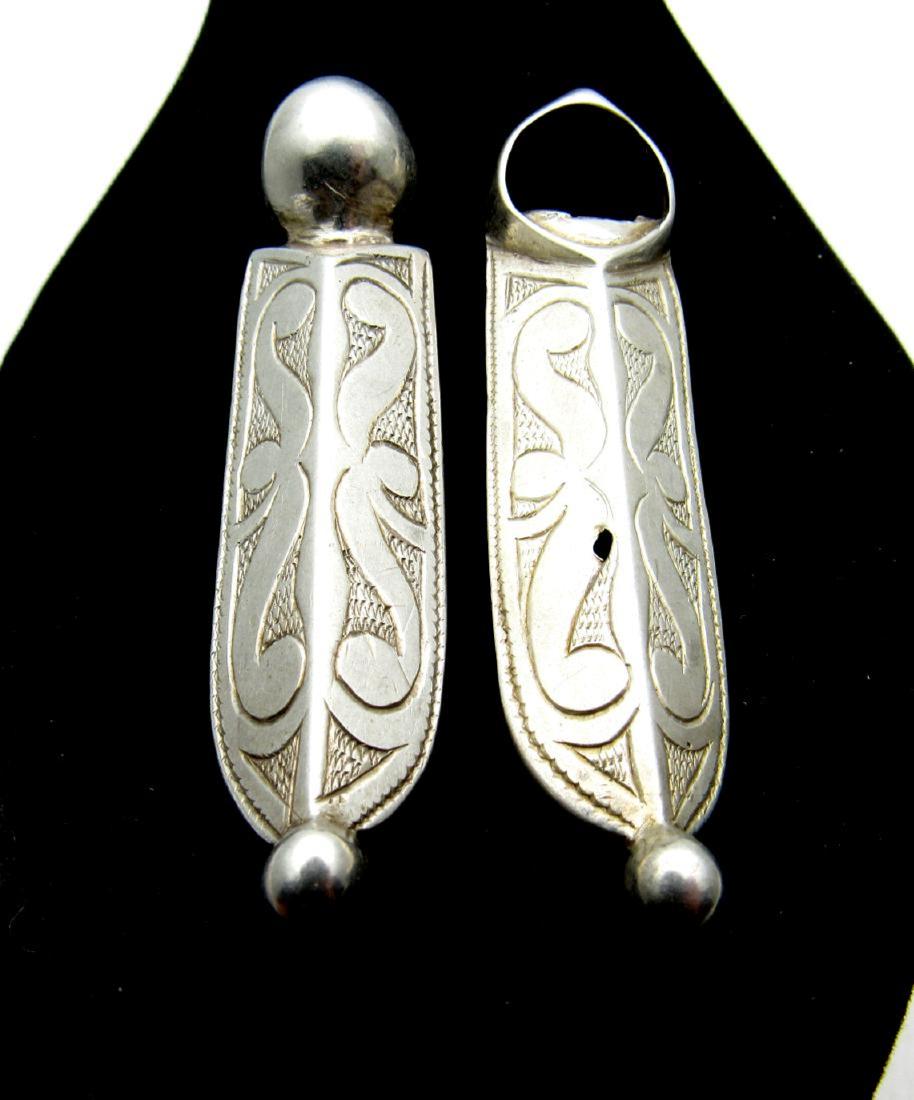 Medieval Viking Era Silver Decorated Strap Ends: Medieval Viking Era Silver Decorated Strap Ends Date: ca. 900 - 1100AD An Extremely Fine Pair of Museum Quality decorated Viking Silver Strap Ends. The detailed and elaborate decoration has been caref