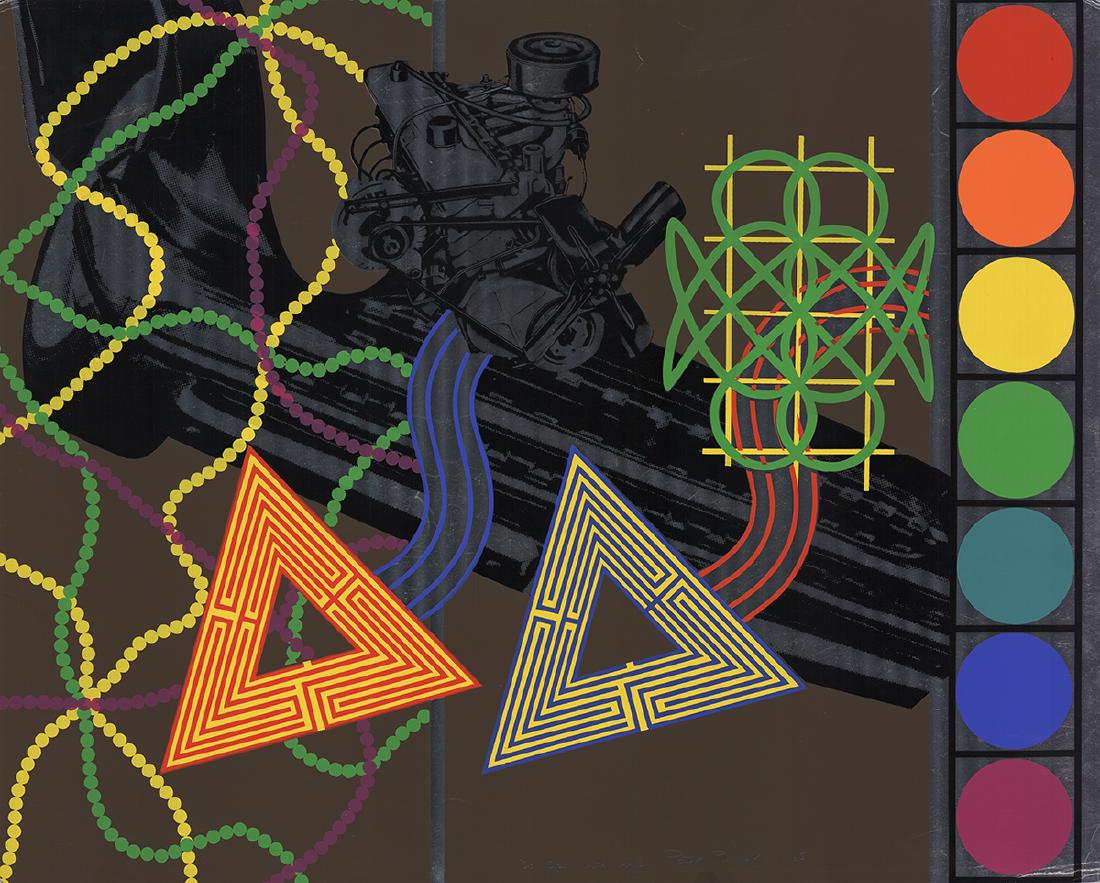 Peter Phillips Foil Print Custom Print No. II: Artist: Peter Phillips Title: Custom Print No. II Printing Date: 1965 Medium: Foil Print Size: 24 x 30 inches "Custom Print No. II" by Peter Phillips, 1965 Signed Foil Print. Paper size is 24 x 30 inc