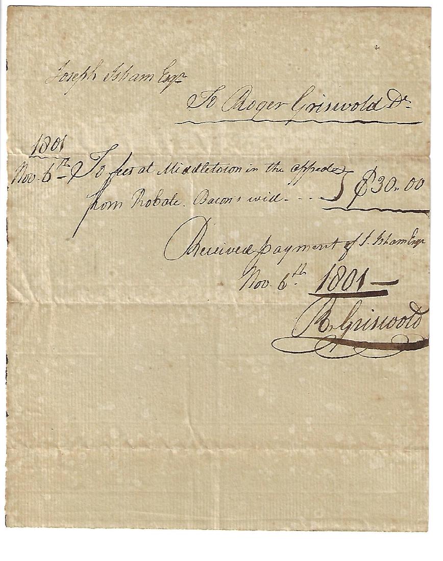 1801 Receipt Signed by Roger Griswold (1 of 1)