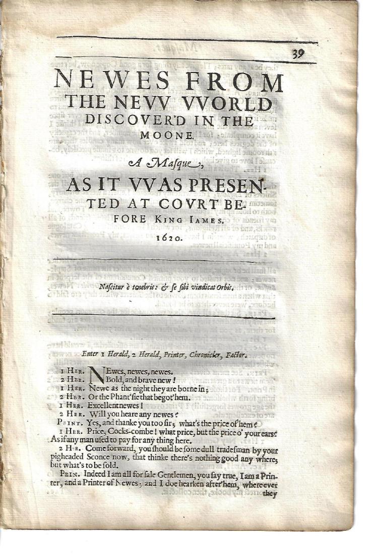 1650 Ben Jonson Masque Newes New World in the Moone (1 of 2)