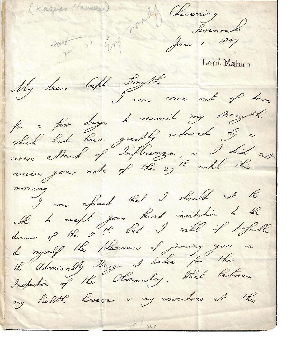 1847 English Letter Lord Stanhope (1 of 2)