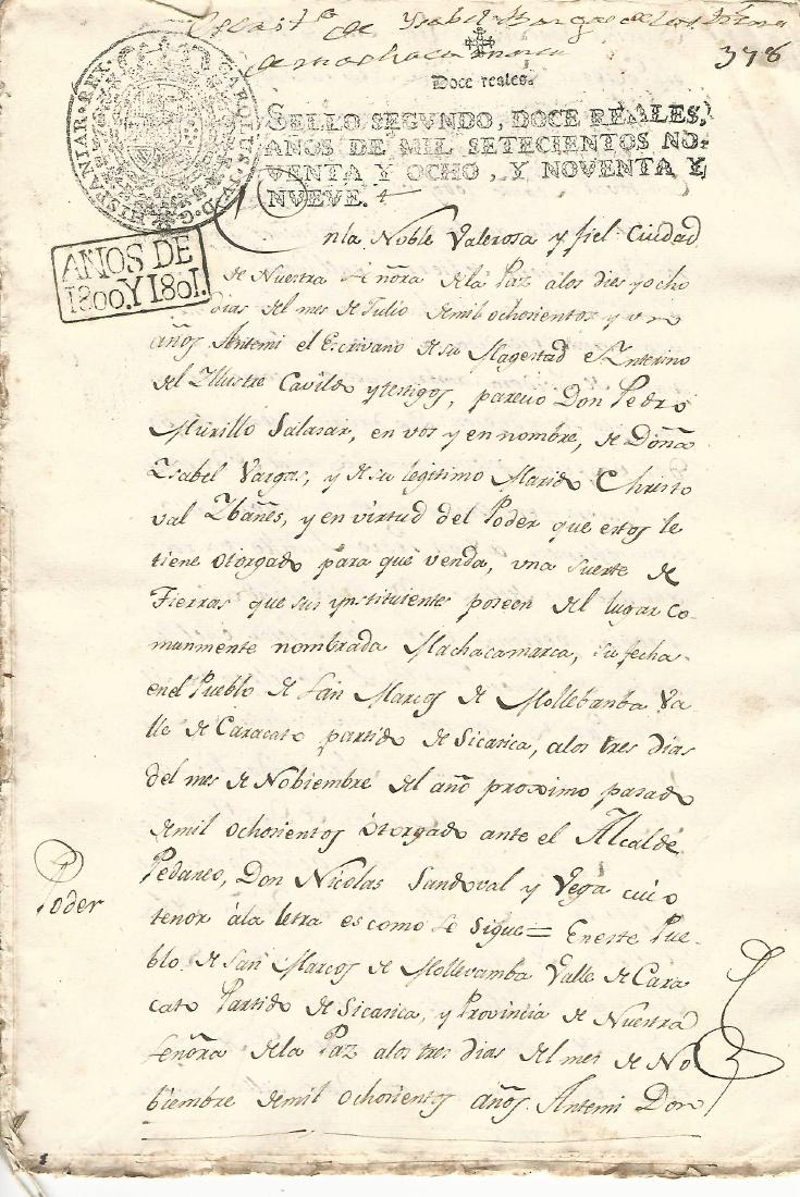 1802 Colonial Peru Legal Document Signed (1 of 2)