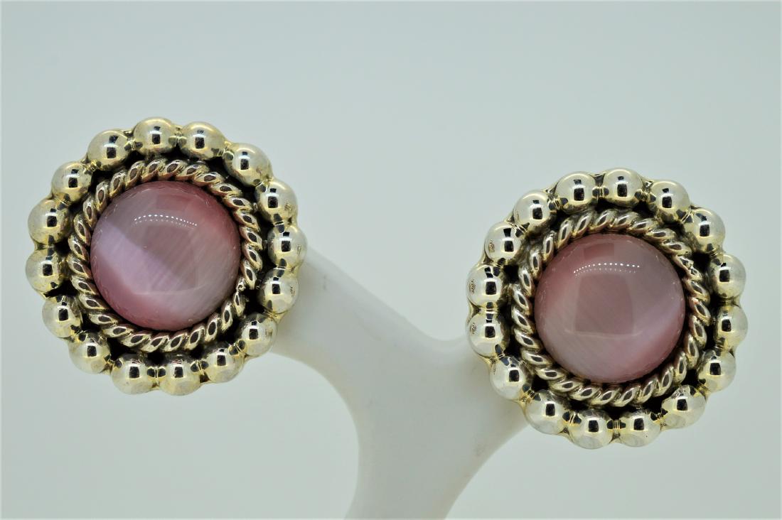 Sterling Silver & Lavendar Moonstone Earrings: Item: Sterling Silver & Lavendar Moonstone Earrings Brand: Unbranded Metal Purity: .925 Sterling Silver Gemstones: N/A Carat Weights TW: N/A Size/Dimensions: 3/4" radius 5.9 dwt of .925 silver Please