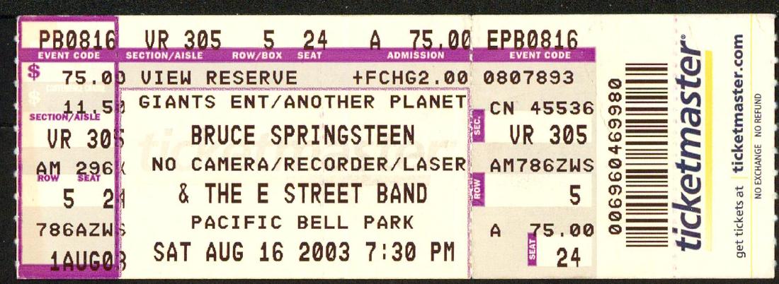 2003 Bruce Springsteen Ticket (1 of 1)