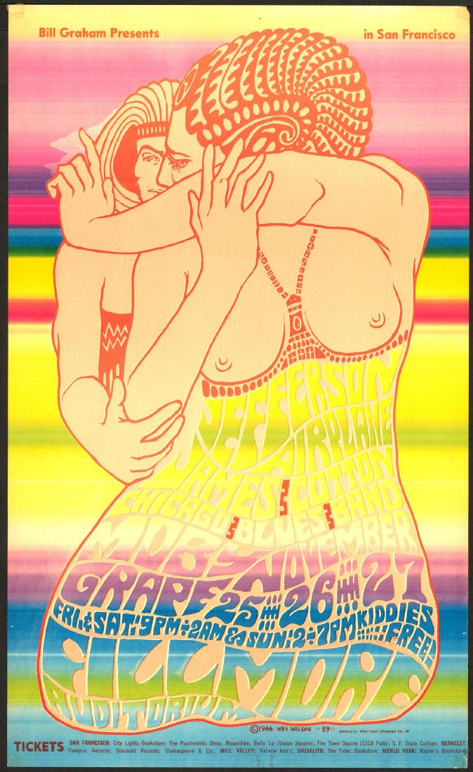 Rare Original BG-39 Jefferson Airplane Poster: Artist: Wes Wilson Title: Rare Original BG-39 Jefferson Airplane Poster Printing Date: 1966 Medium: Lithograph Size/Format: 13 ½" x 22 ¼" Publisher: Bill Graham Series: Bill Graham Presents The imag