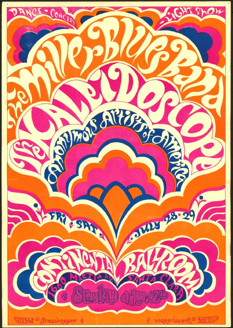 Scarce Steve Miller Band Santa Clara Poster: Artist: Grasshopper Title: Scarce Steve Miller Band Santa Clara Poster Printing Date: 1967 Medium: Lithograph Size/Format: 16" x 22 ½" The Miller Blues Band played at the Continental Ballroom in Sant