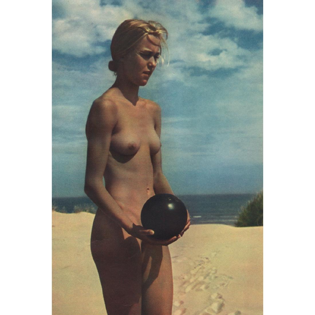 KURT REICHERT - Nude on the Beach: Artist: KURT REICHERT Print Title: Nude on the Beach Medium: Color Sheet-Fed Gravure Printing Date: 1940's Printed in Germany Image Size: 4.5 X 6.5 inches Please note that this lot has a confidential 