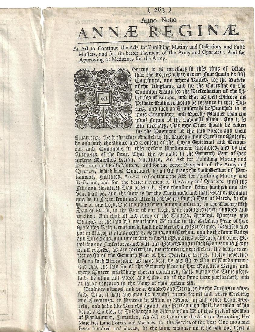 1711 Military Act Reign of Queen Anne (1 of 2)