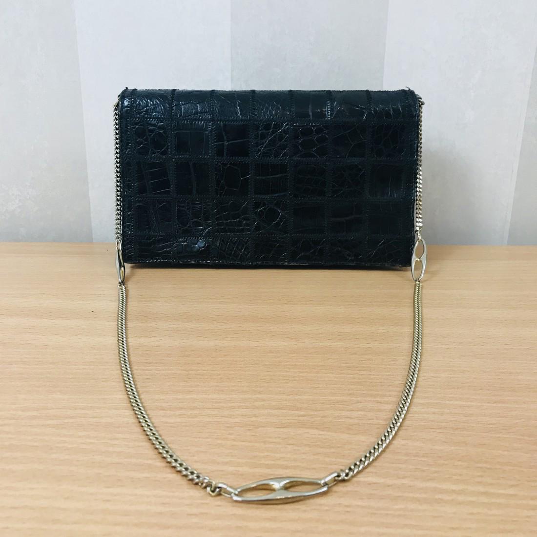 Vintage Black Crocodile Leather Clutch Bag (1 of 6)