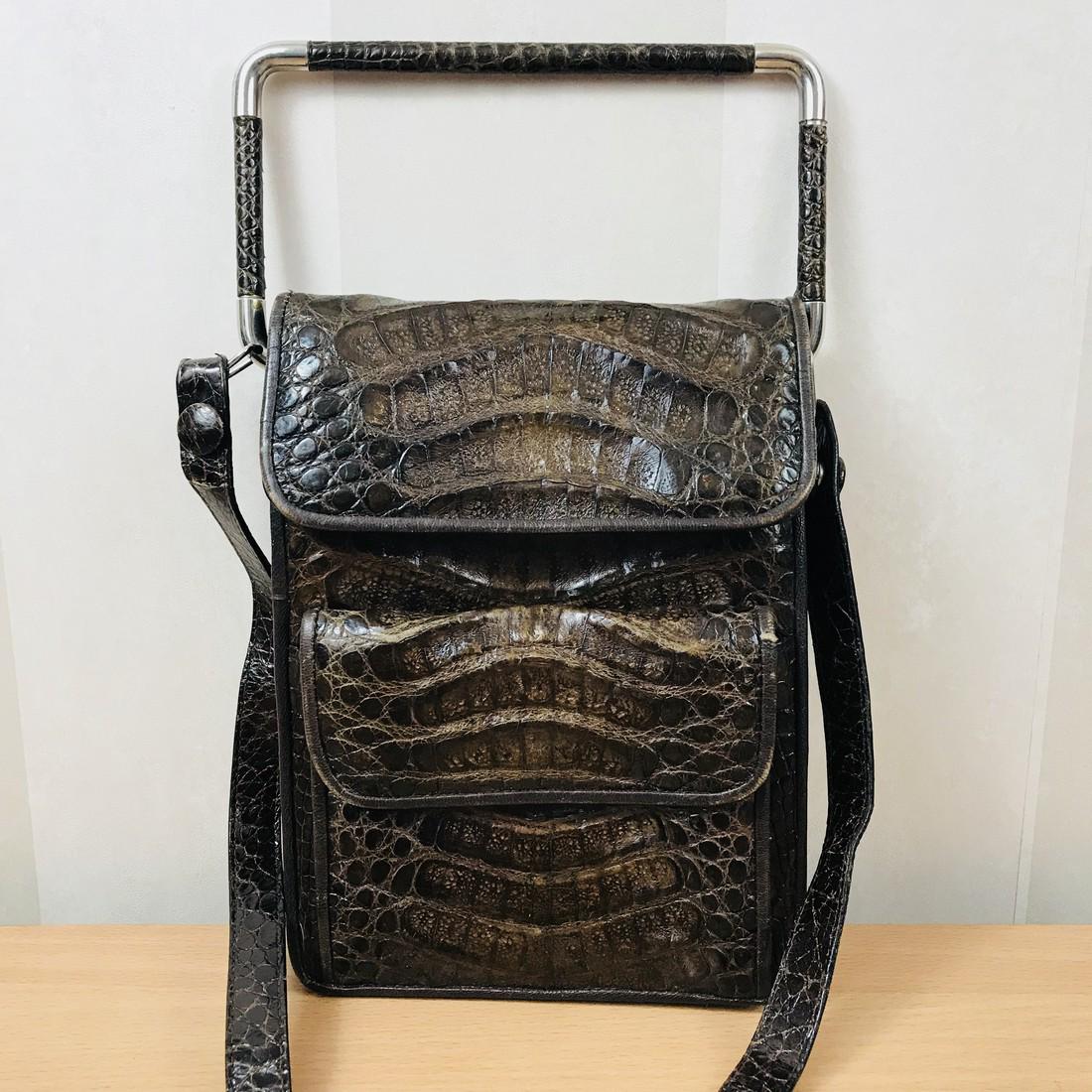 Vintage Brown Crocodile Leather Shoulder Bag / Handbag (1 of 7)