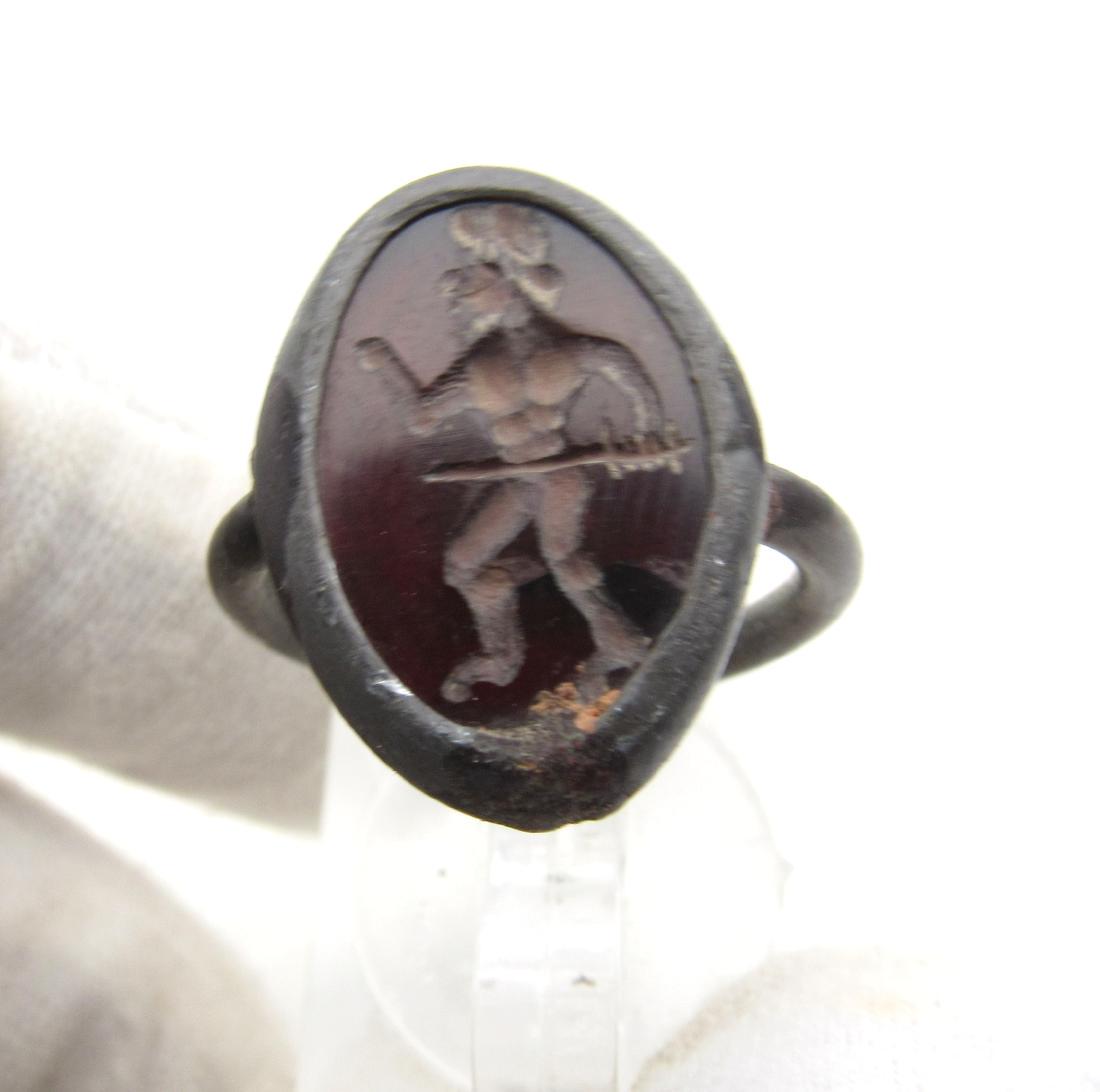 Medieval Carnelian Intaglio with Warrior in Modern Ring (1 of 3)