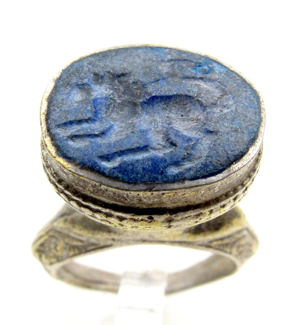 Post-Medieval Silver Ring with Lapis Lazuli Intaglio (1 of 3)
