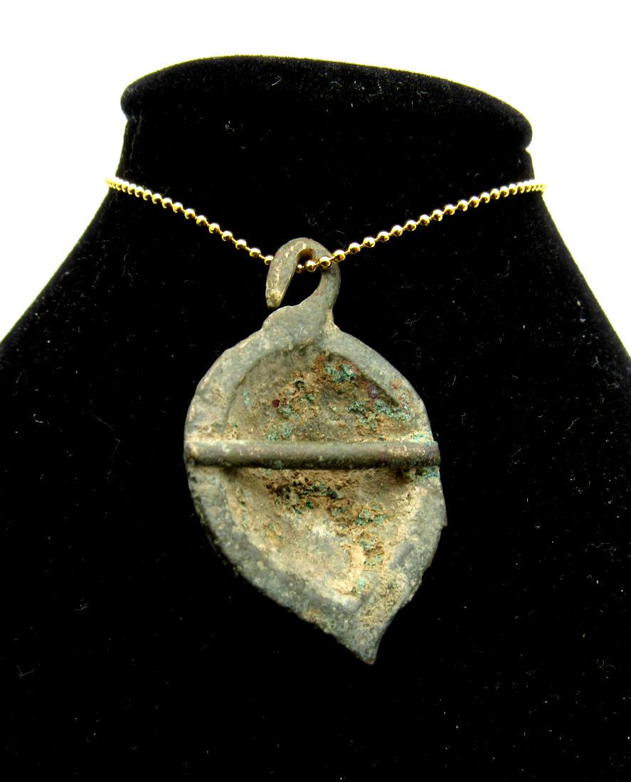 Ancient Roman Bronze Shield Pendant with Floral Motif (1 of 2)