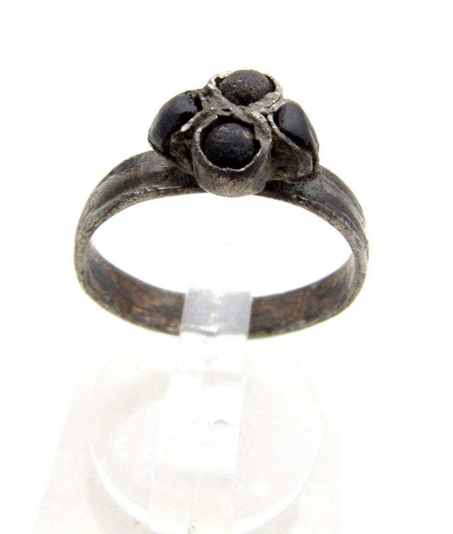 Medieval Viking Era Silver Ring with Black Stones (1 of 3)