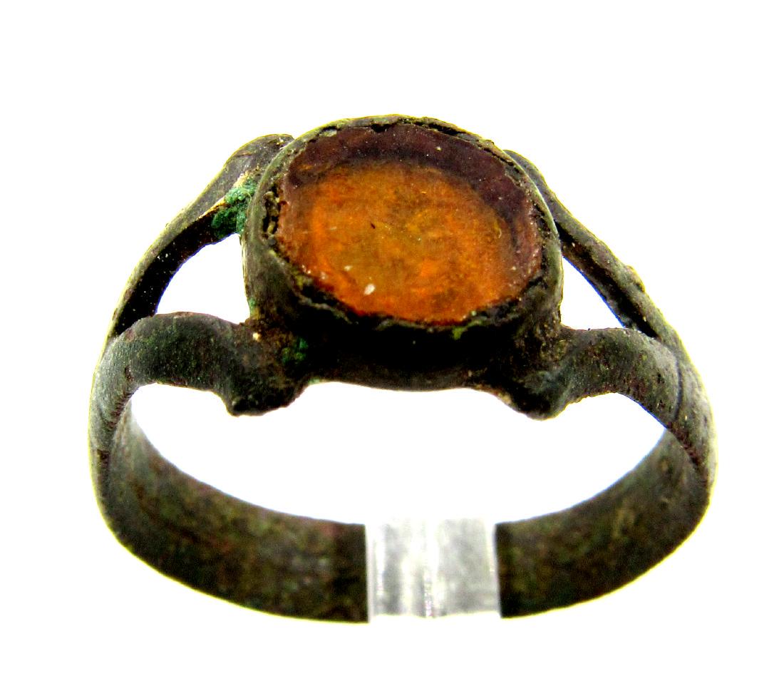 Late Medieval Bronze Ring with Glass Bezel (1 of 3)
