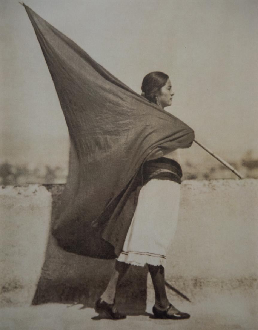 TINA MODOTTI - Woman with Flag, 1928: Artist: Modotti, Tina Title: Woman with Flag, 1928 Medium: Duotone Photo Litho, 2002, Hong Kong Dimensions: 7.5x9.5" Heat Wax Mounted on 12x16" Conservation Board Tina Modotti (1896 – 1942) was an I